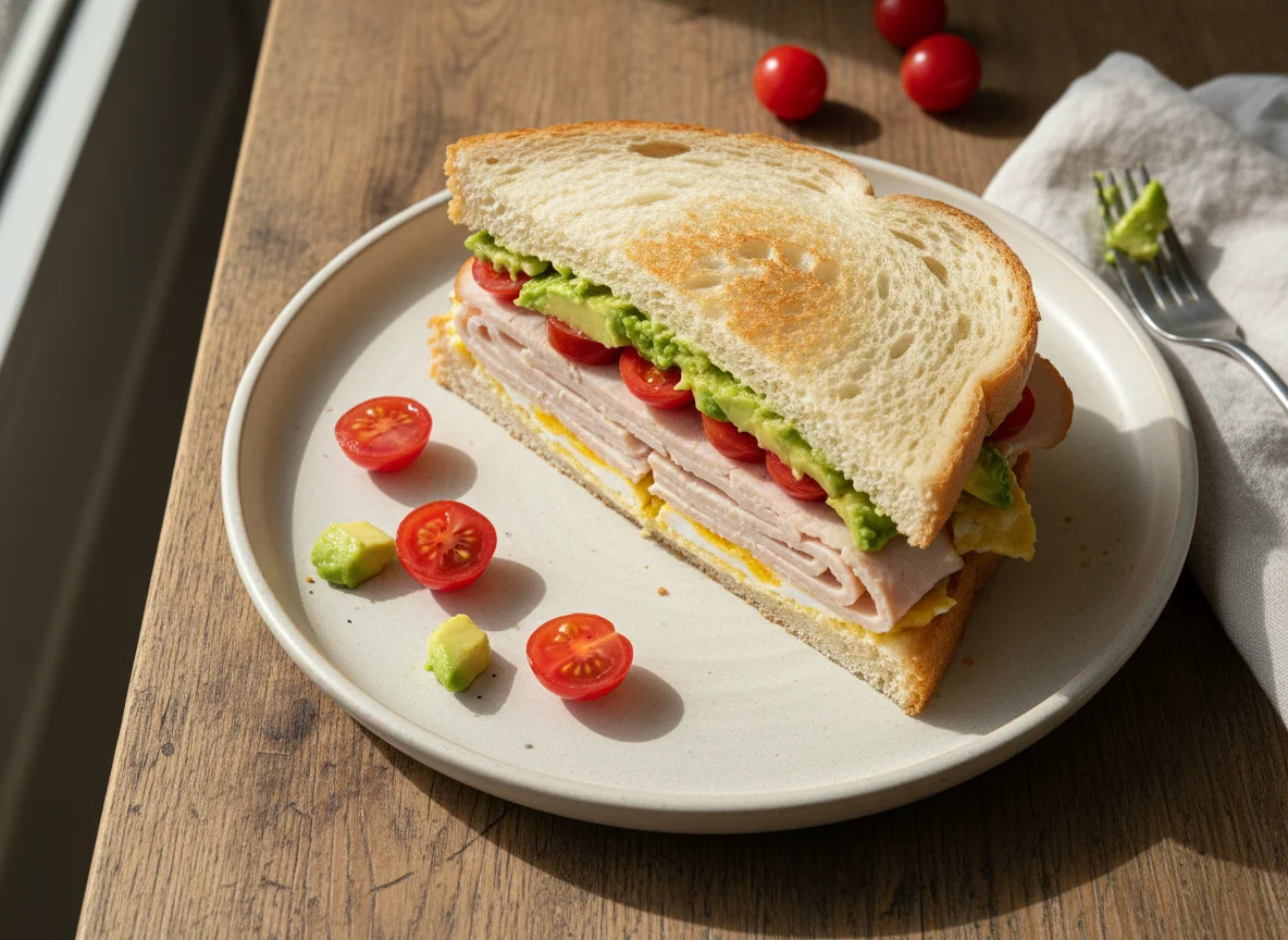 Sándwich de pavo con palta y tomate photo