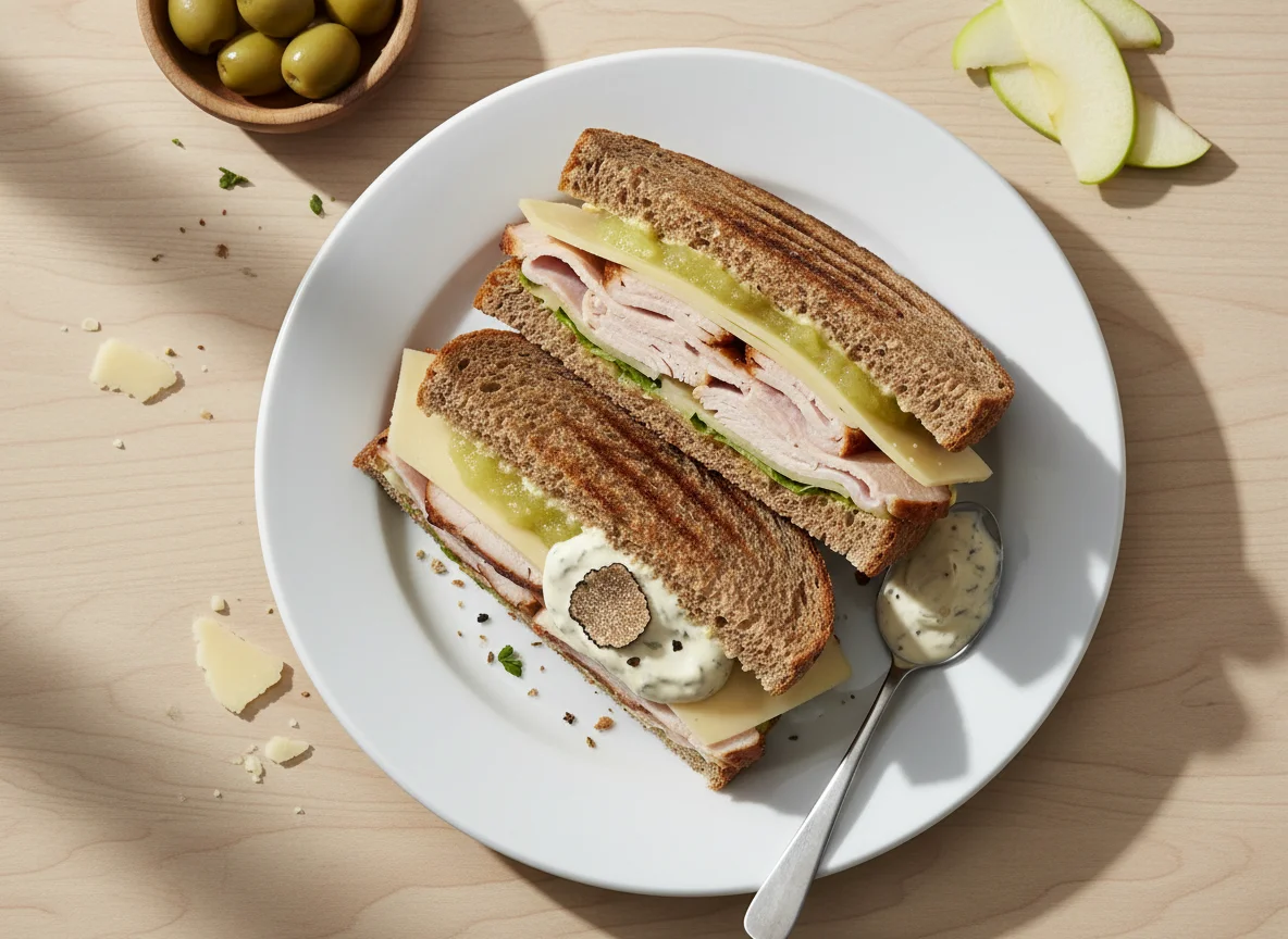 Sándwich de pavo, manzana y mayonesa con trufa photo