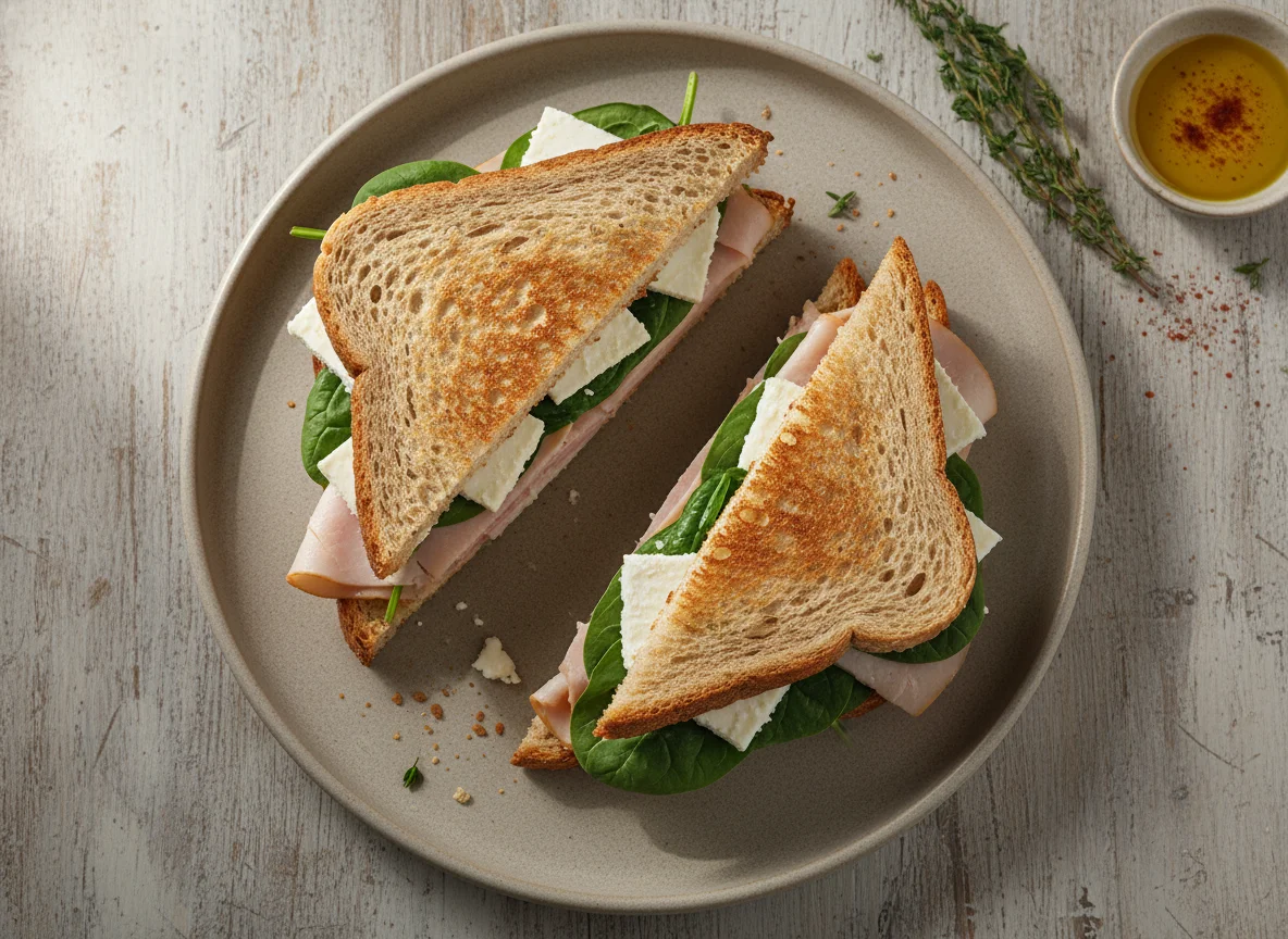 Sándwich de pavo y queso con espinacas photo