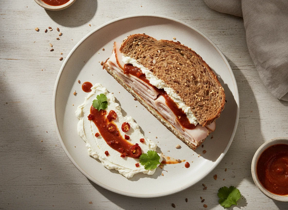 Sándwich de pavo y queso crema con aderezo chipotle photo