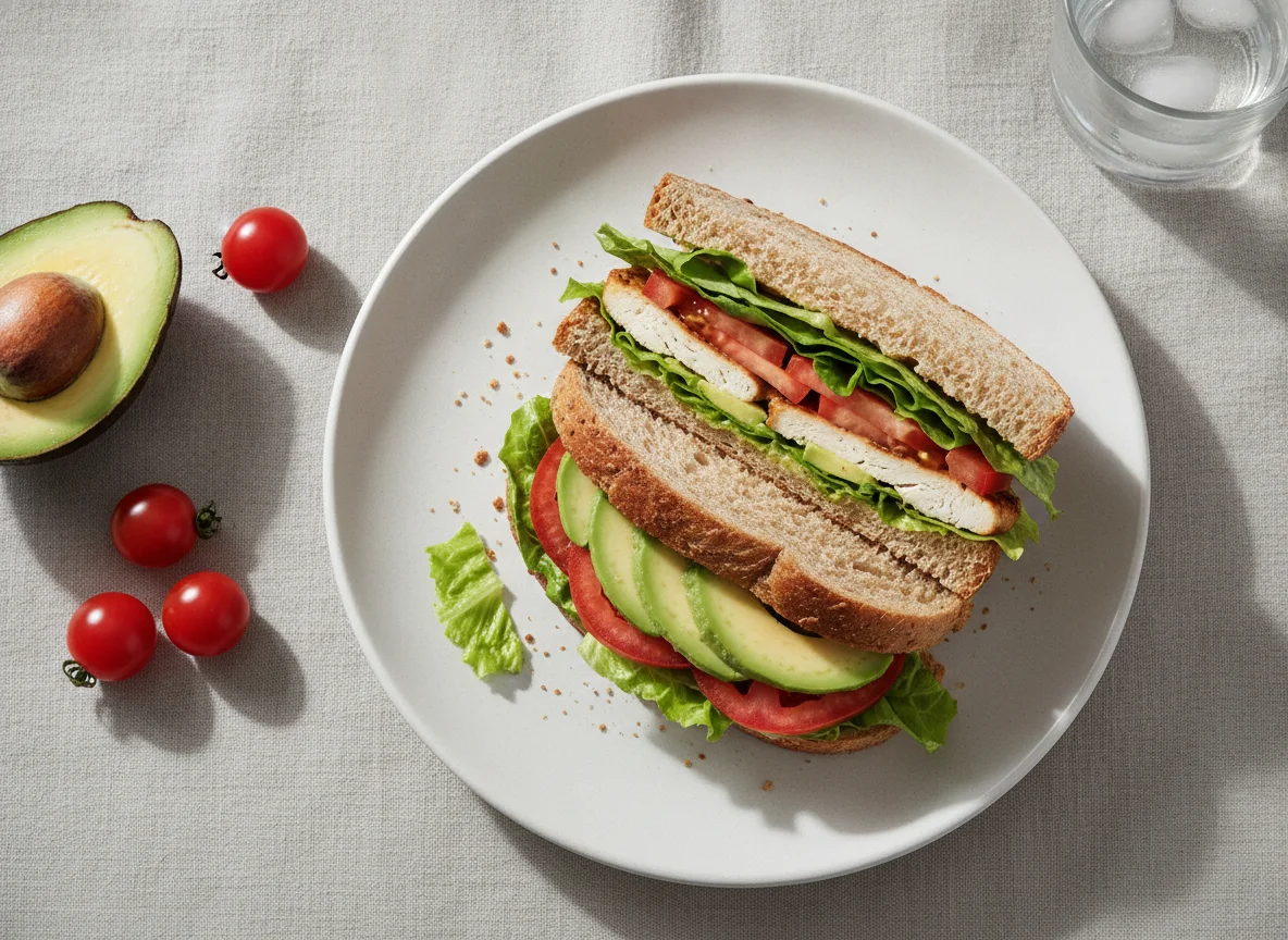 Sándwich de pechuga de pollo con aguacate photo