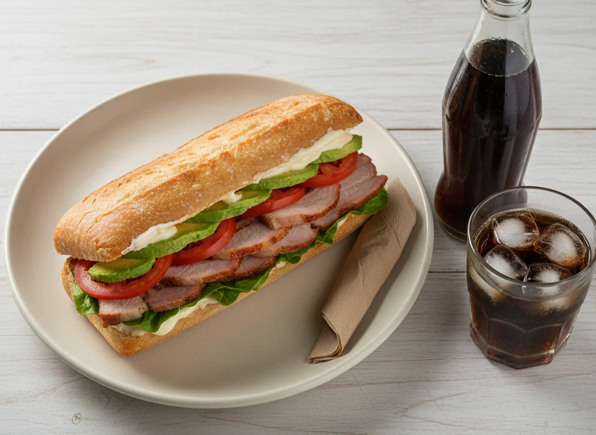 Sándwich de pernil con palta y tomate photo