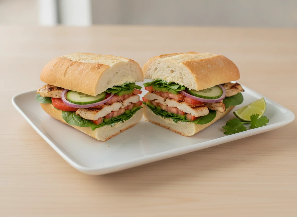 Sándwich de pollo a la parrilla con vegetales photo