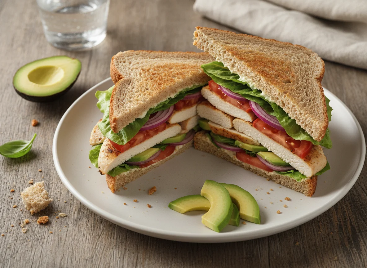 Sándwich de pollo con aguacate y lechuga photo