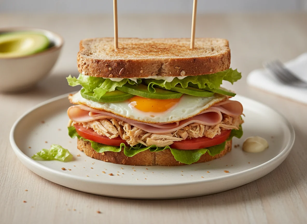 Sándwich de pollo con jamón y huevo photo