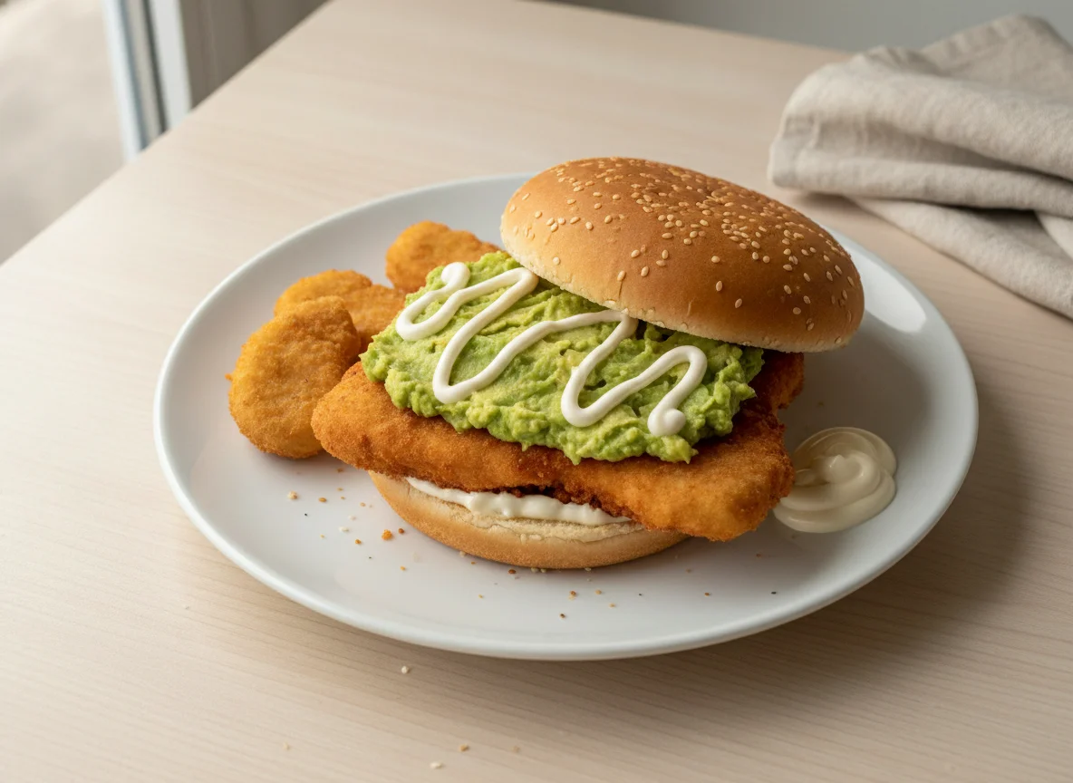 Sándwich de pollo con palta y nuggets photo