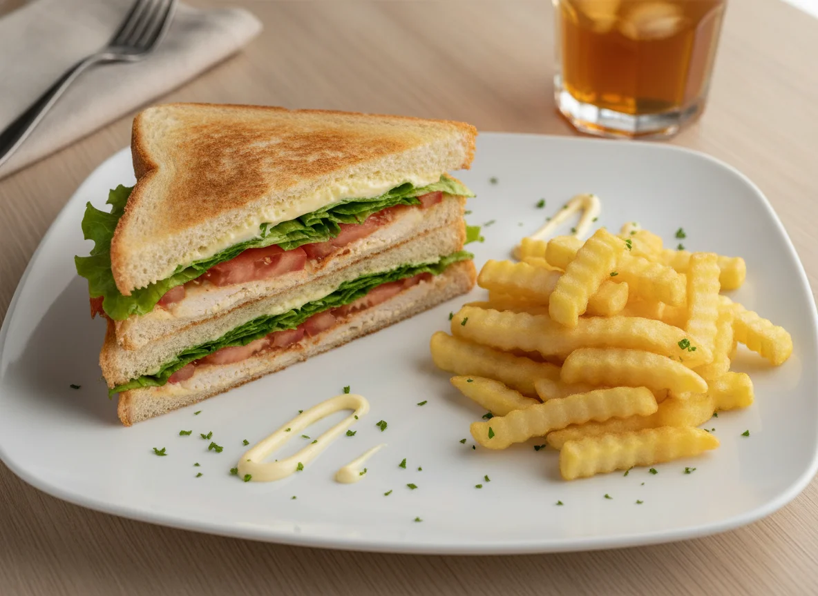 Sándwich de pollo con papas fritas photo