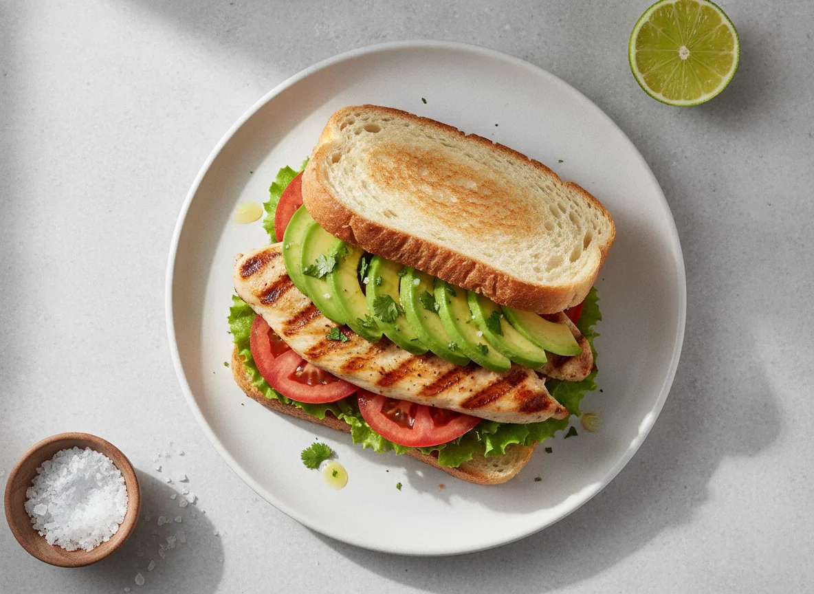 Sándwich de pollo con tomate y aguacate photo