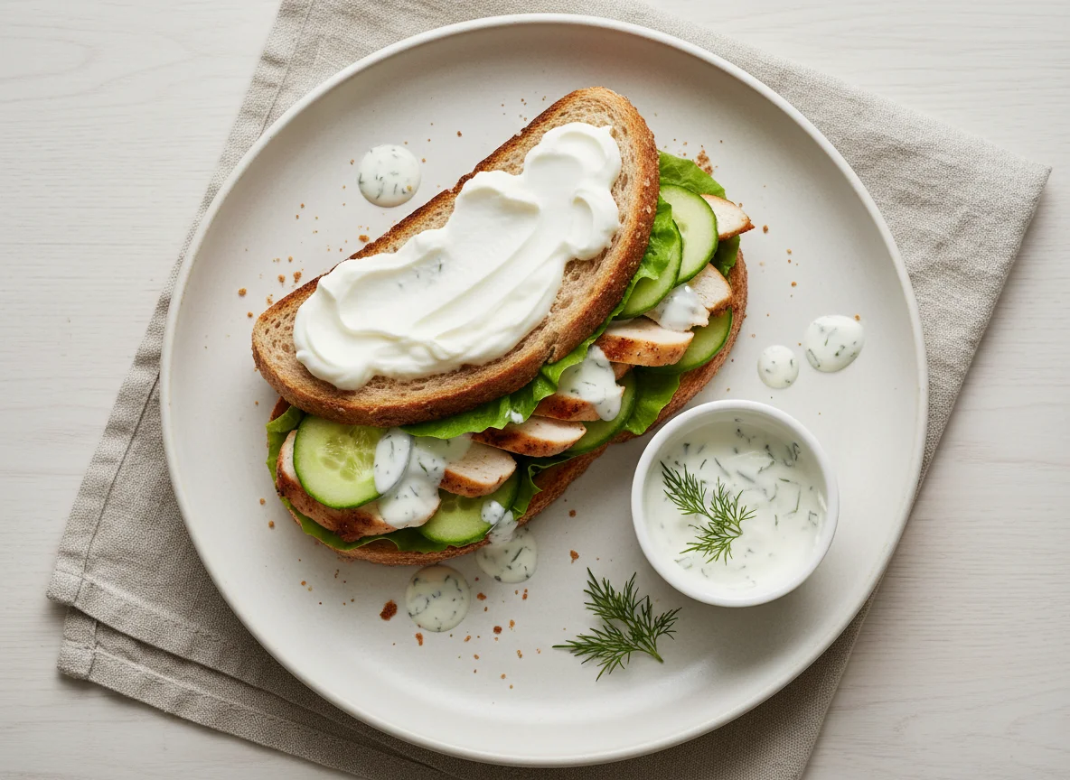 Sándwich de pollo con yogur griego photo