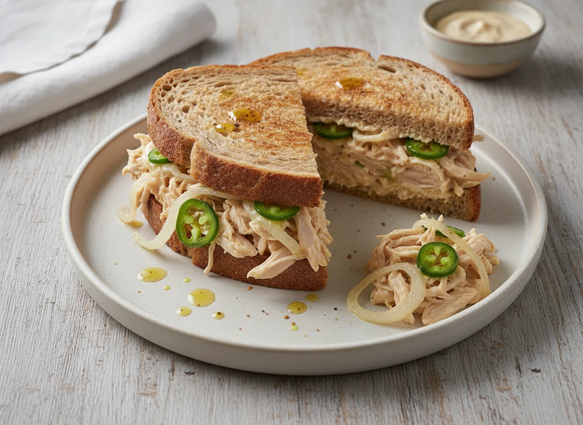 Sándwich de pollo deshebrado con cebolla photo
