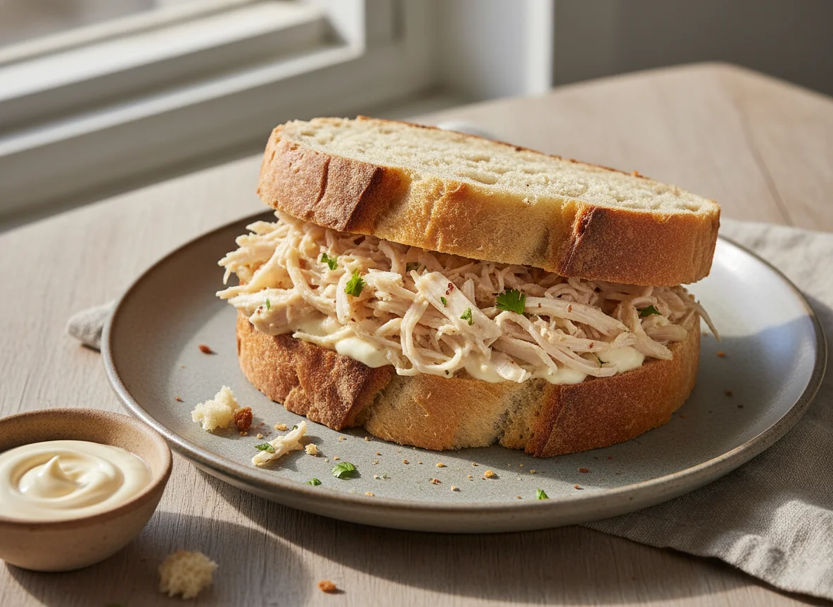 Sándwich de pollo desmenuzado photo