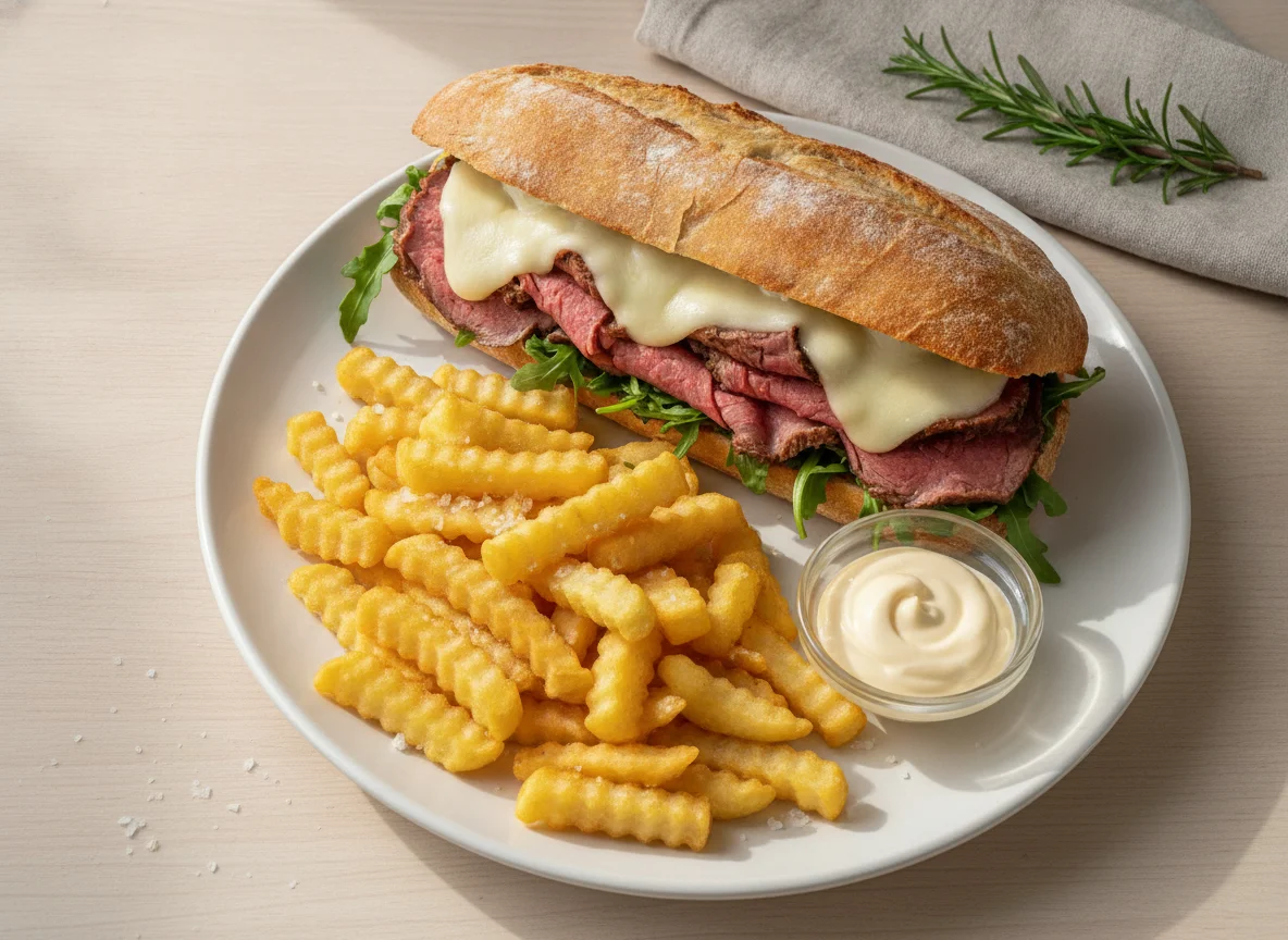 Sándwich de roast beef con patatas fritas photo
