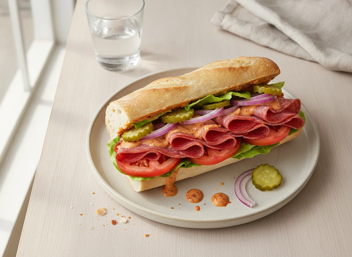 Sándwich de salami y vegetales photo