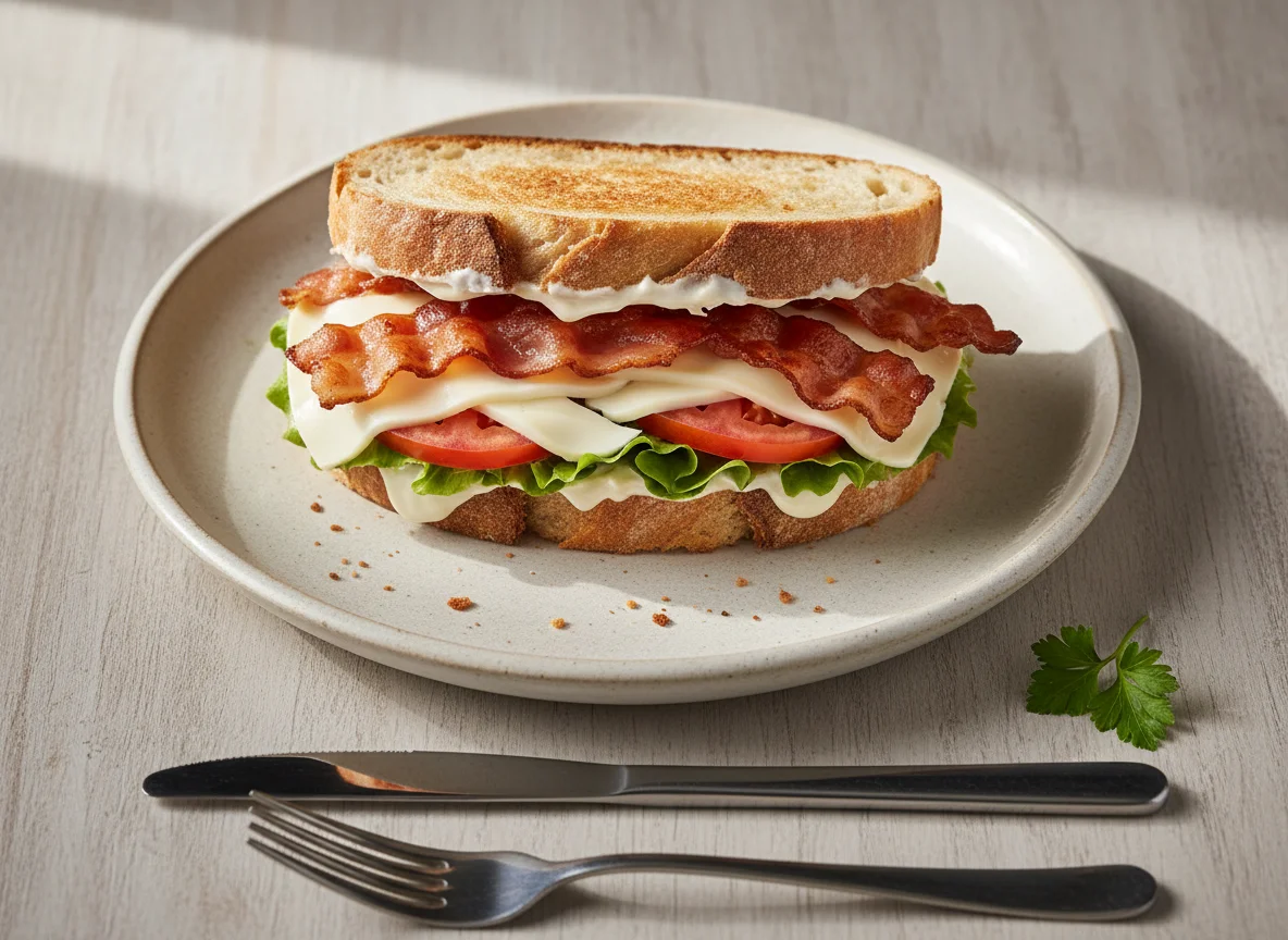 Sándwich de tocino, queso y tomate photo