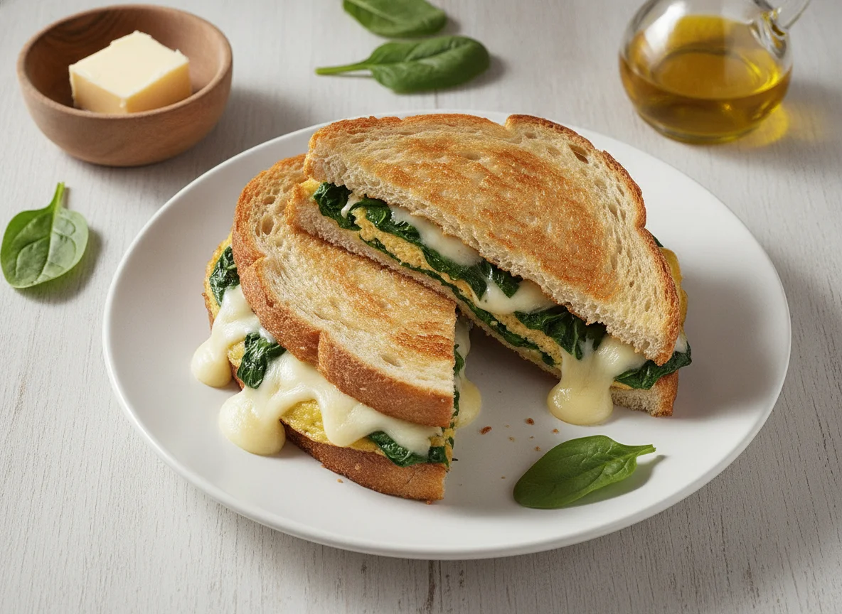 Sándwich de tortilla con espinacas y queso photo