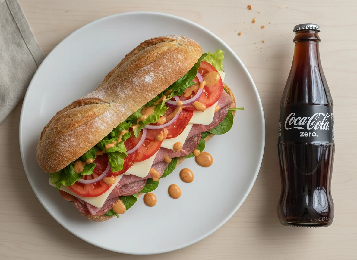 Sándwich estilo italiano con Coca-Cola Zero photo