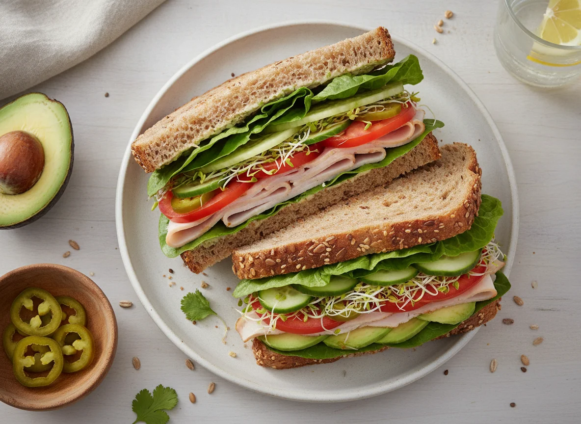 Sándwich integral con vegetales y jamón photo