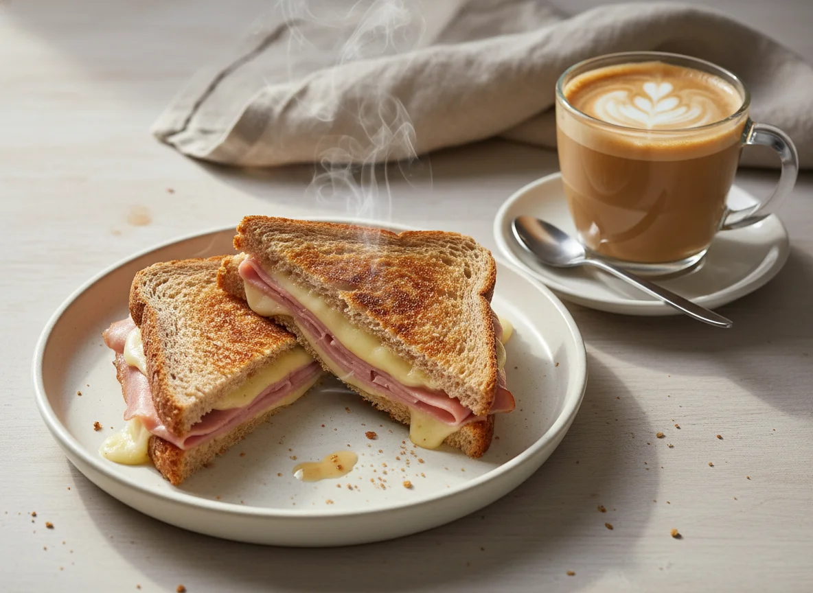 Sándwich mixto con café con leche photo