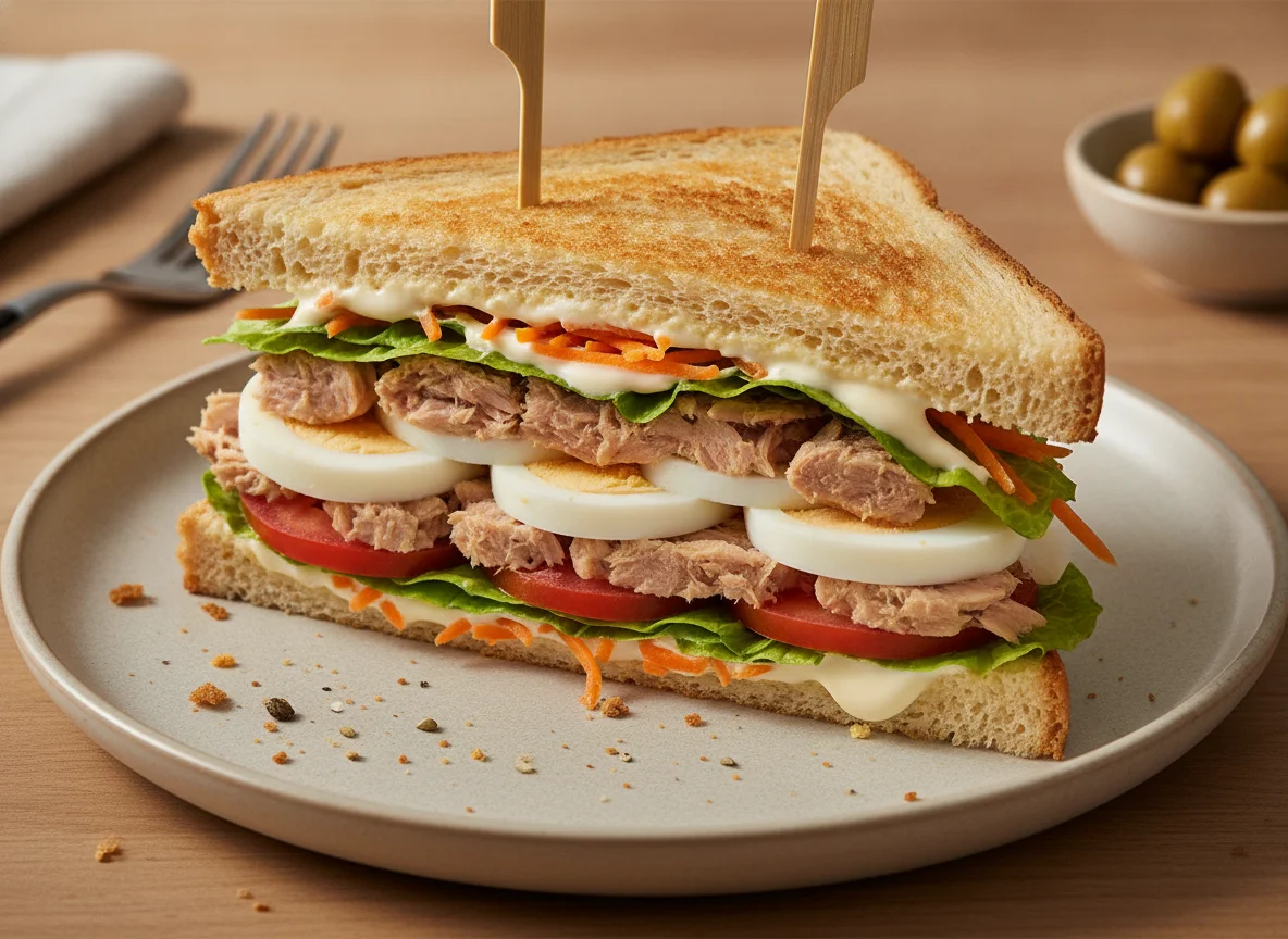 Sándwich mixto con huevo y atún photo
