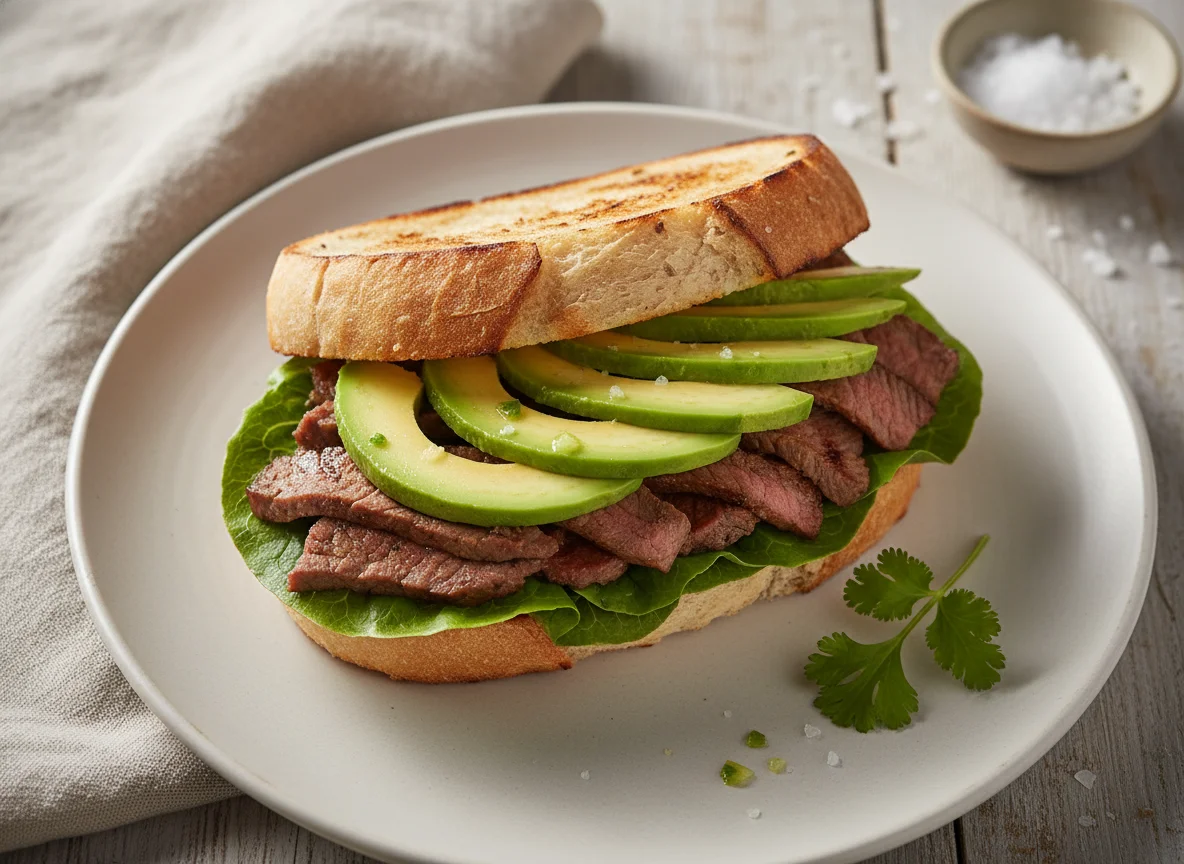 Sándwich o plato con aguacate y pan photo