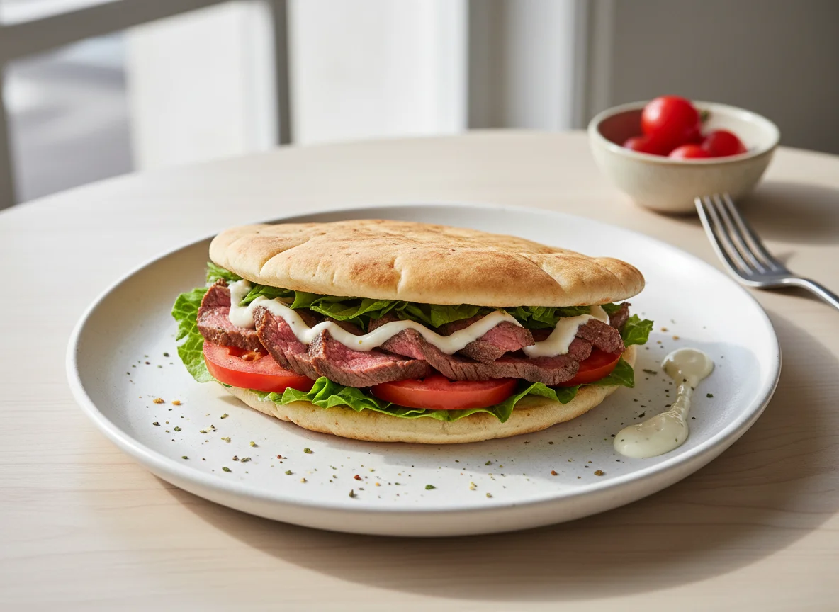 Sándwich o Wrap con Carne, Lechuga y Tomate photo