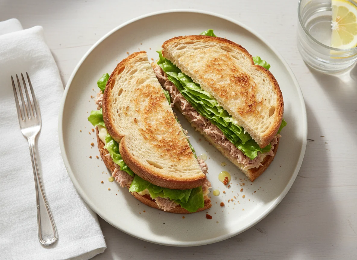 Sándwich tostado con lechuga y atún photo