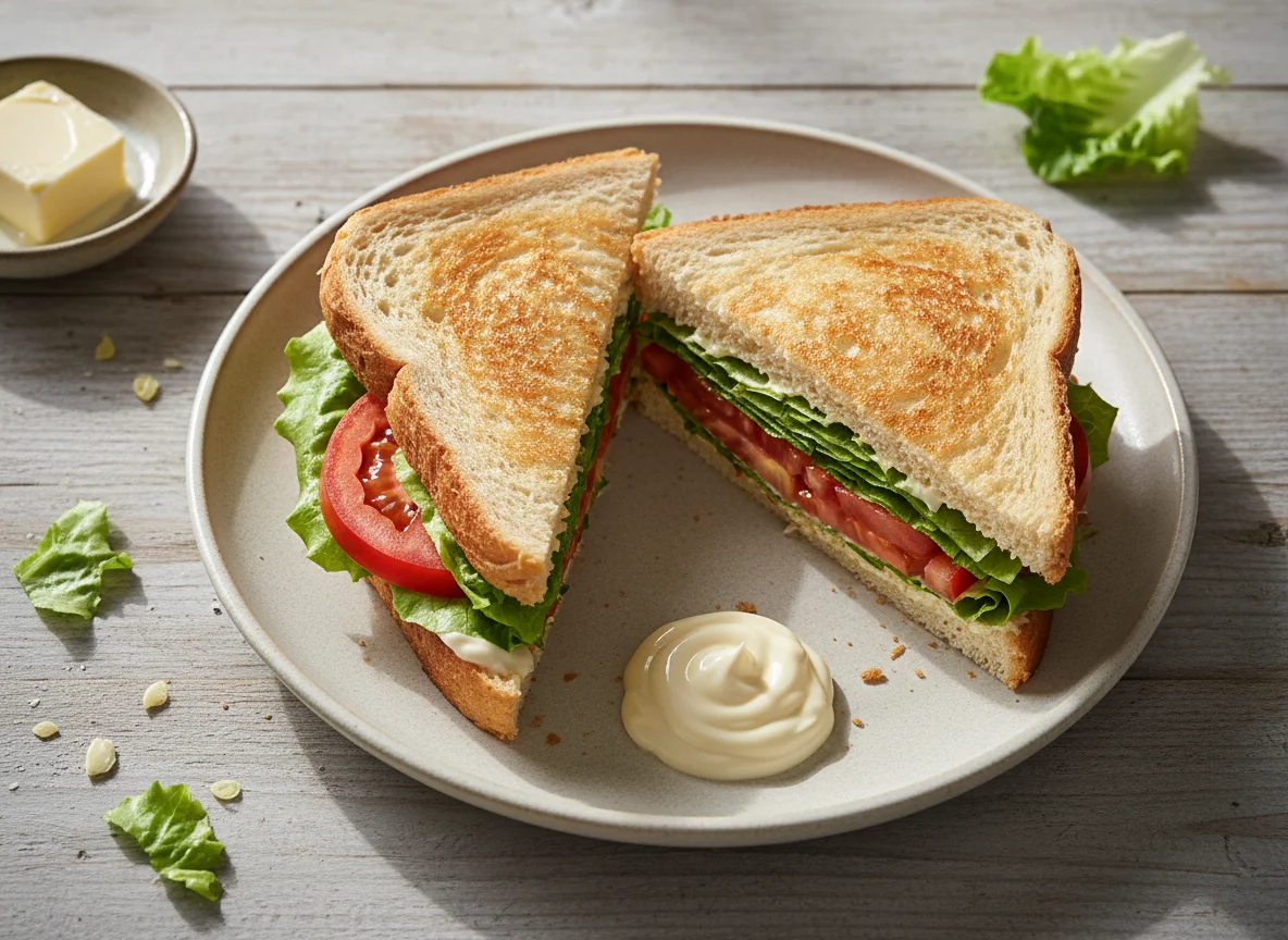 Sándwich tostado con vegetales y aderezo photo