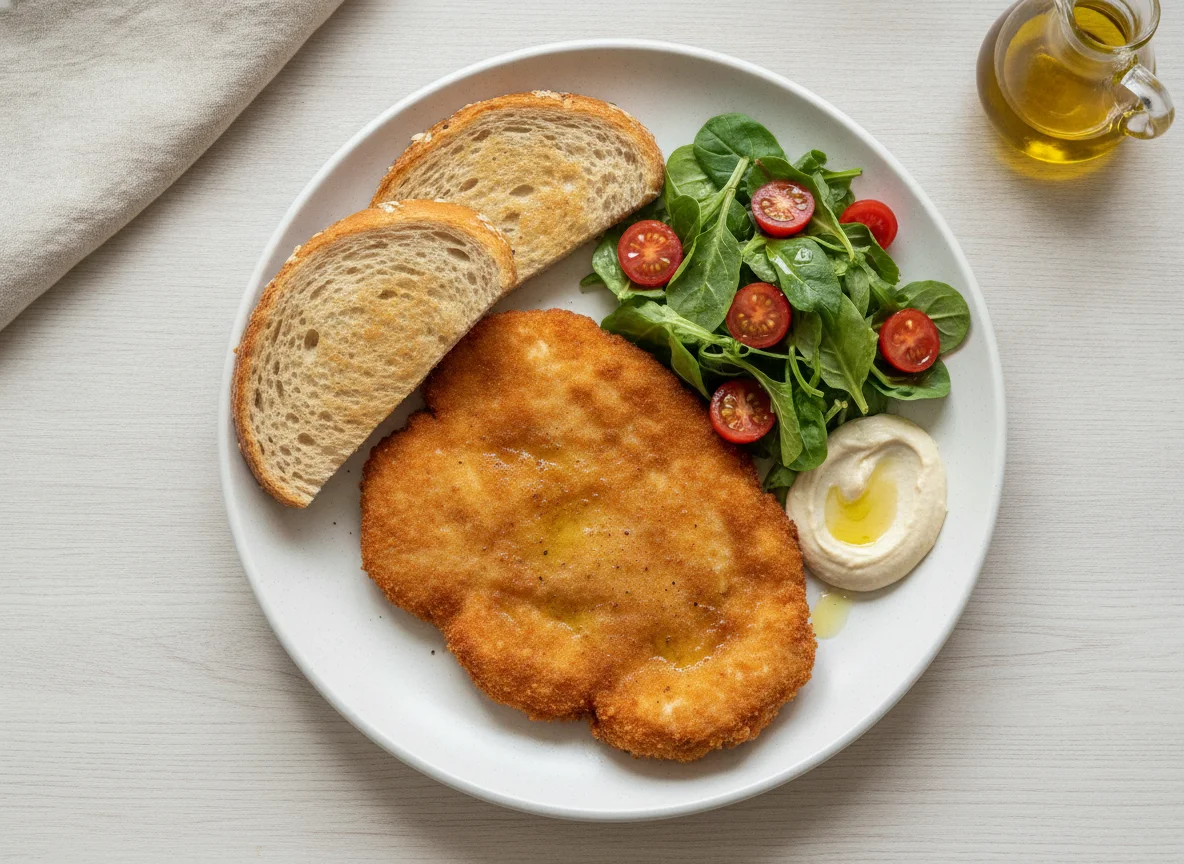 Schnitzel con ensalada y tostada photo