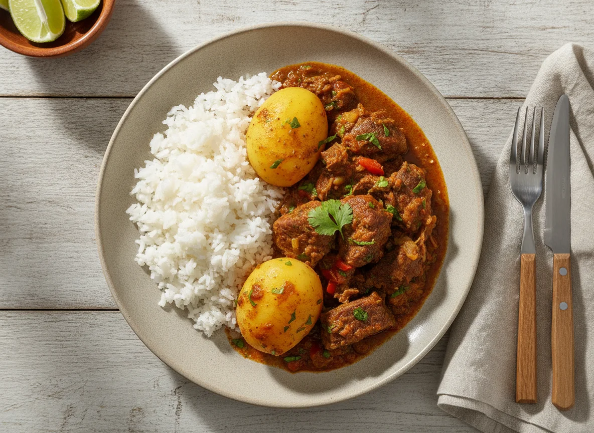 Seco de carne con arroz blanco photo