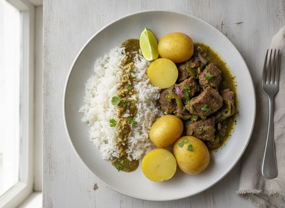 Seco de carne con arroz y papa photo