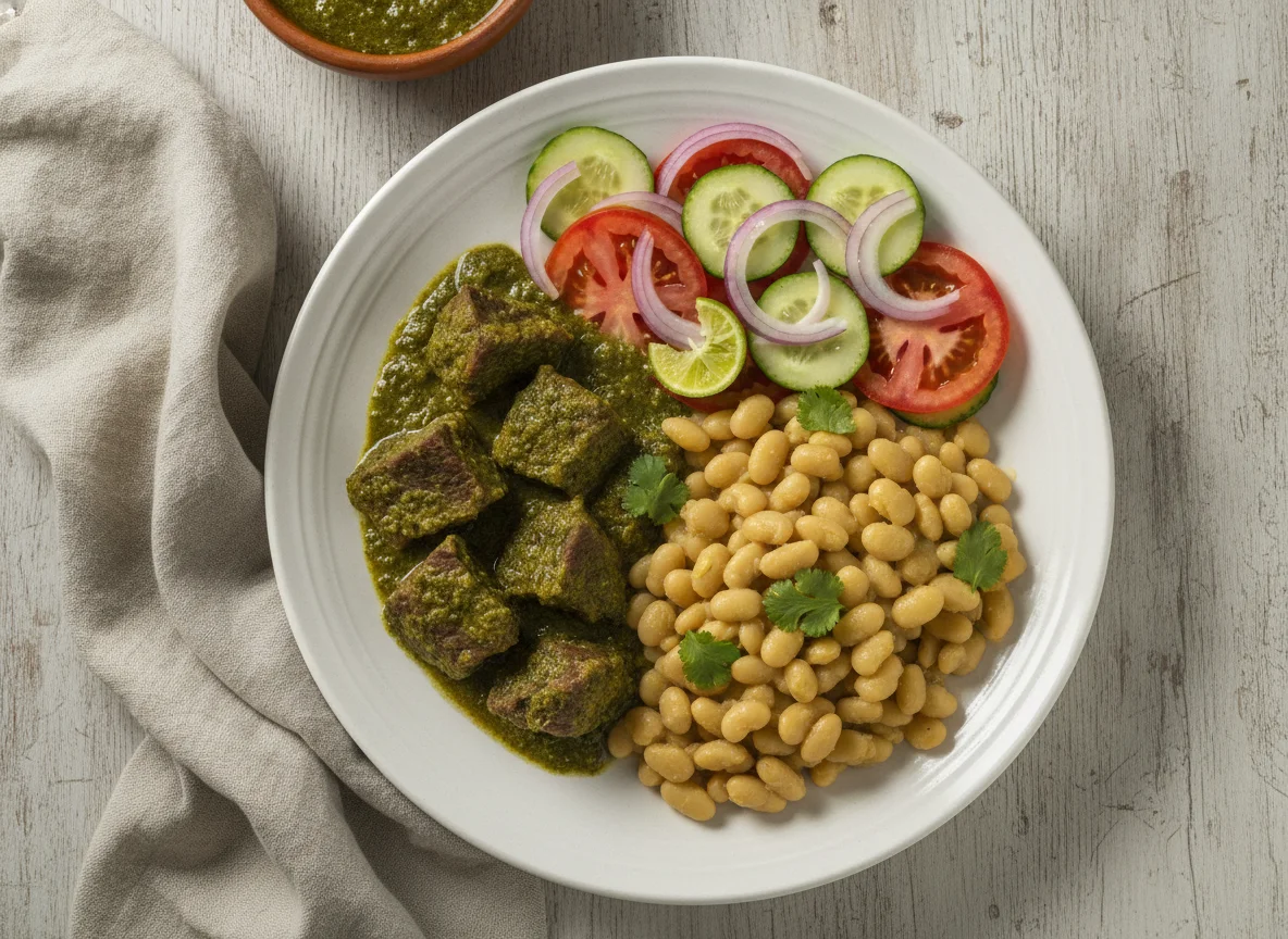Seco de carne con frijoles y ensalada photo