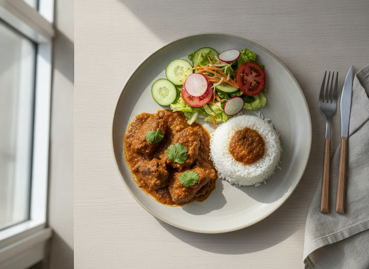 Seco de Chivo con Arroz y Ensalada photo