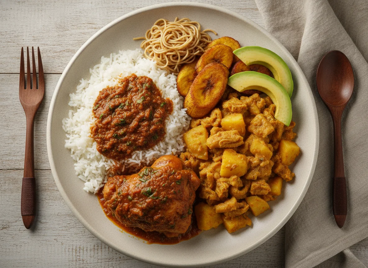 Seco de pollo con arroz y guatita photo