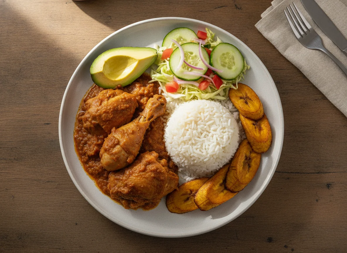 Seco de Pollo con Arroz y Plátano Maduro photo