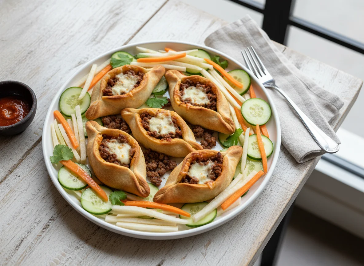 Sfiha con ensalada de pepino, zanahoria y jícama photo
