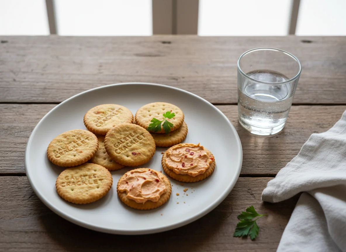 Snack con galletas, paté y agua photo