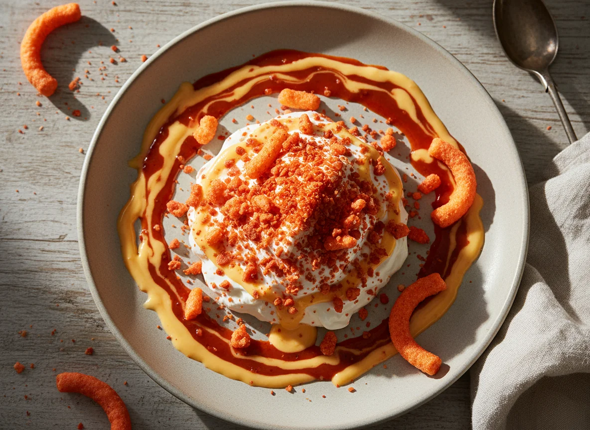 Snack de crema con Cheetos Flamin' Hot y salsas photo