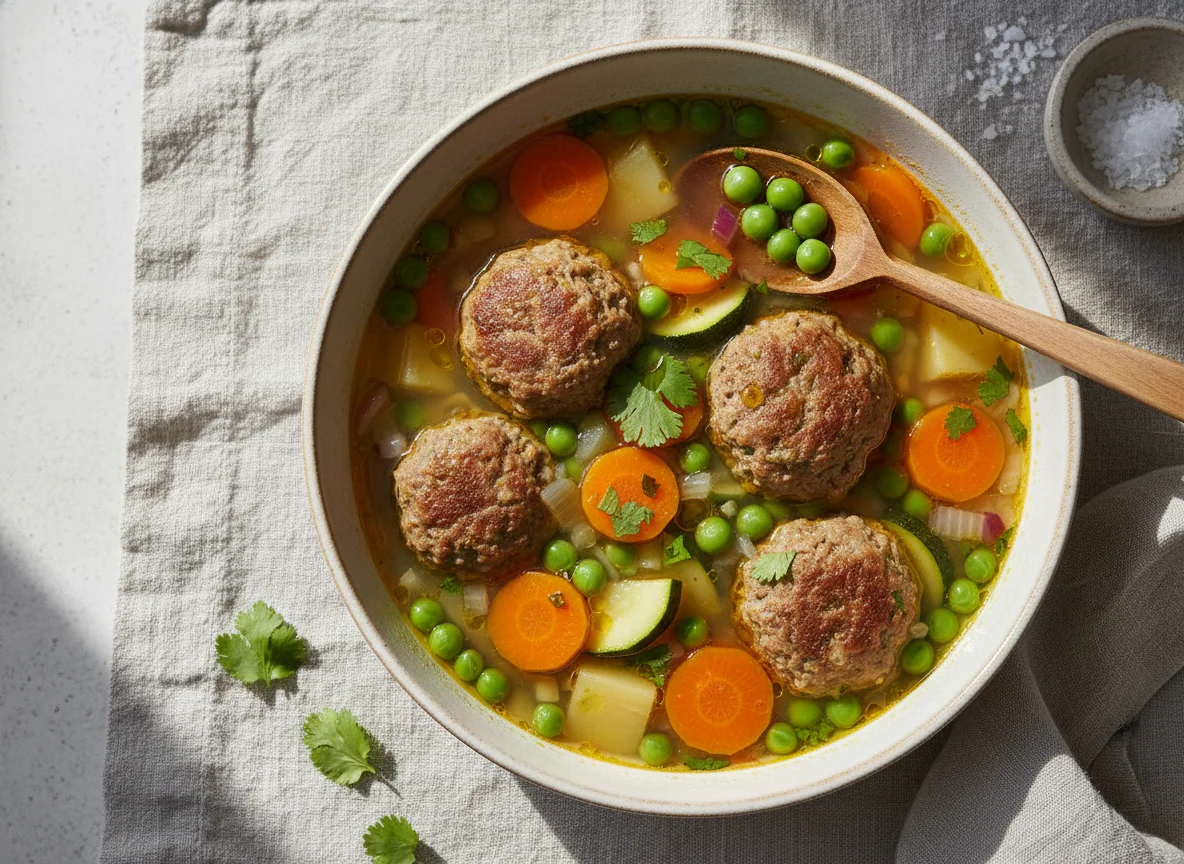 Sopa de albóndigas con verduras photo
