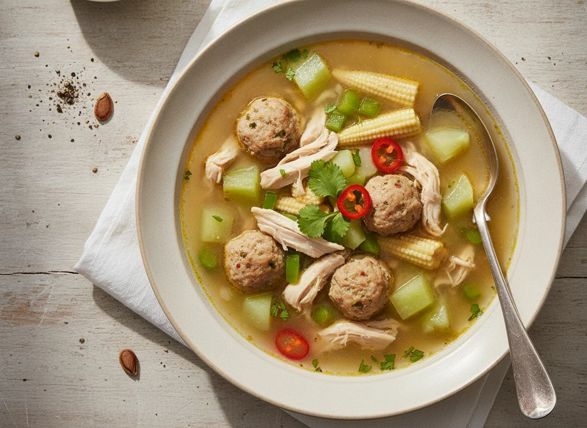Sopa de Albóndigas o Pollo con Verduras photo