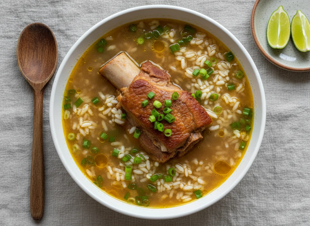 Sopa de arroz con carne de cerdo photo