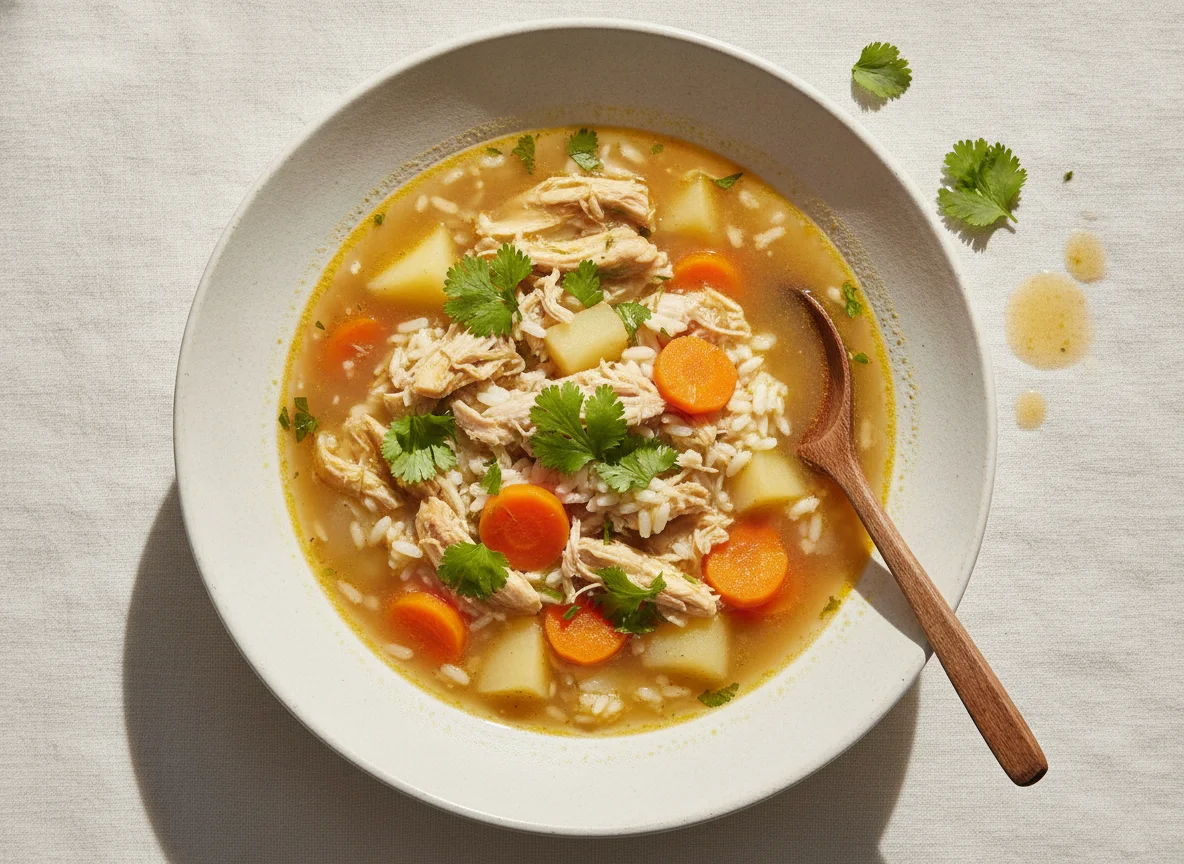 Sopa de arroz con pollo photo