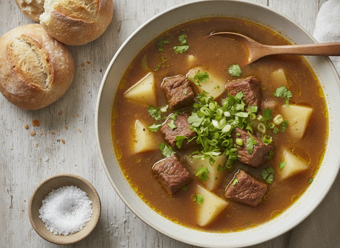 Sopa de carne con papas photo