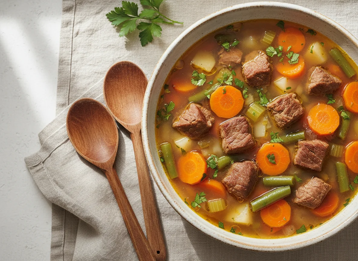 Sopa de carne y verduras photo