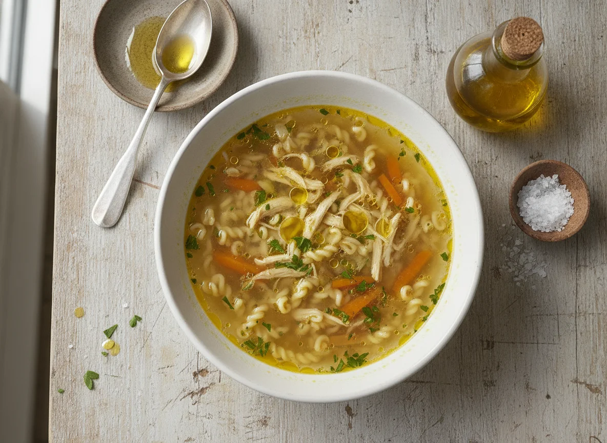 Sopa de fideos con caldo de pollo photo