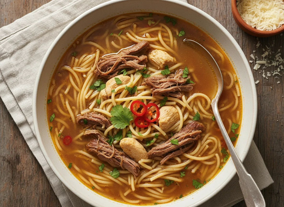 Sopa de fideos con carne photo