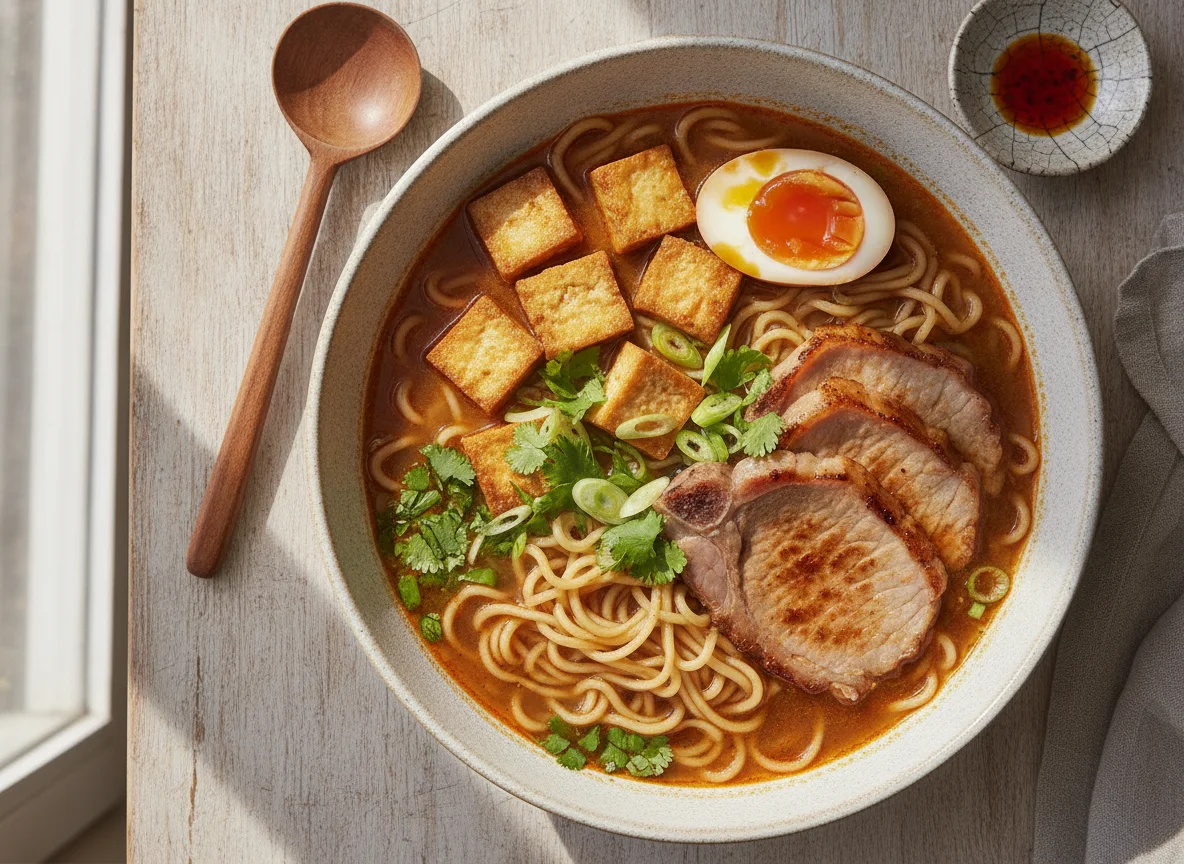 Sopa de fideos con cerdo y tofu photo