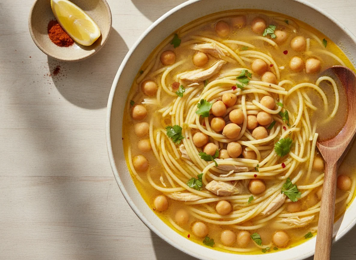 Sopa de fideos con garbanzos photo