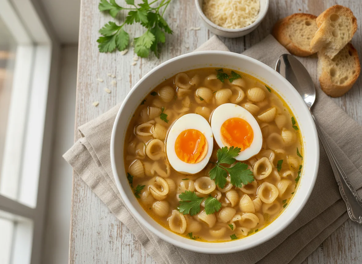 Sopa de fideos con huevo photo