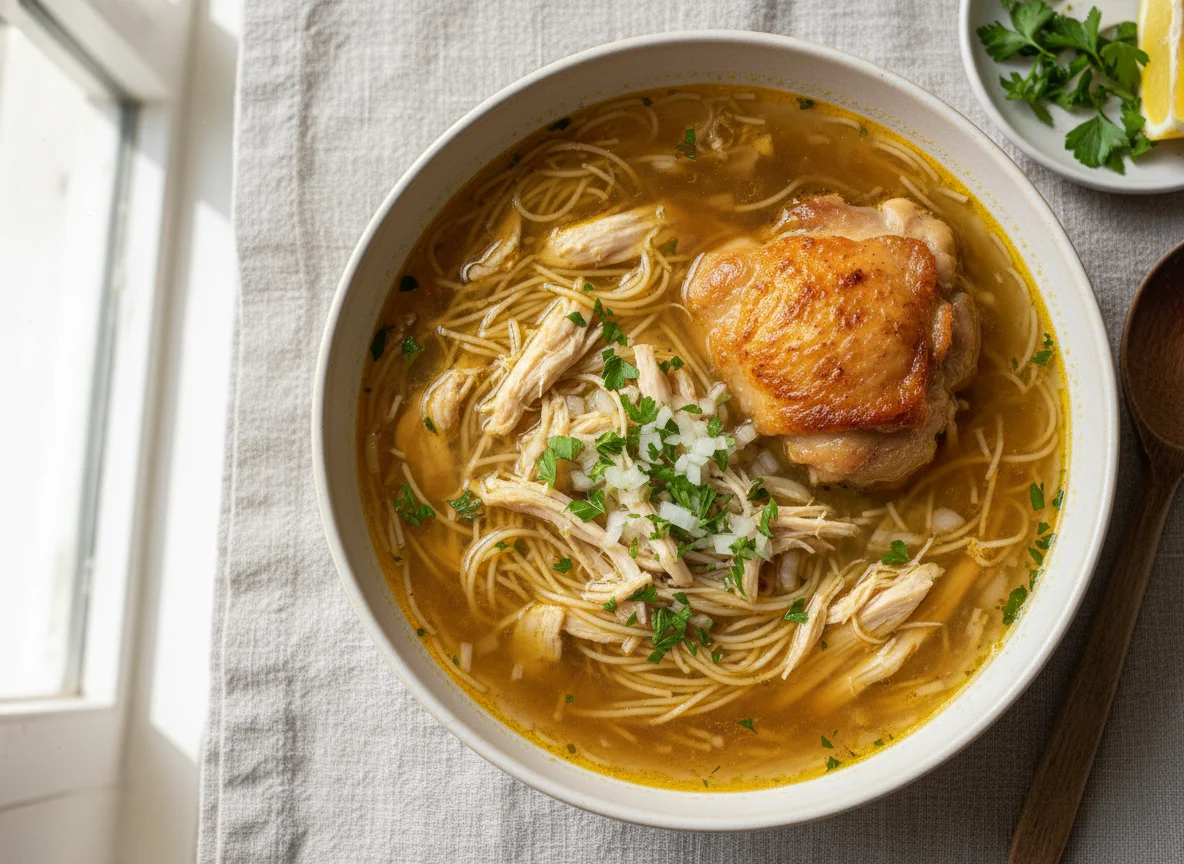 Sopa de fideos con pollo photo