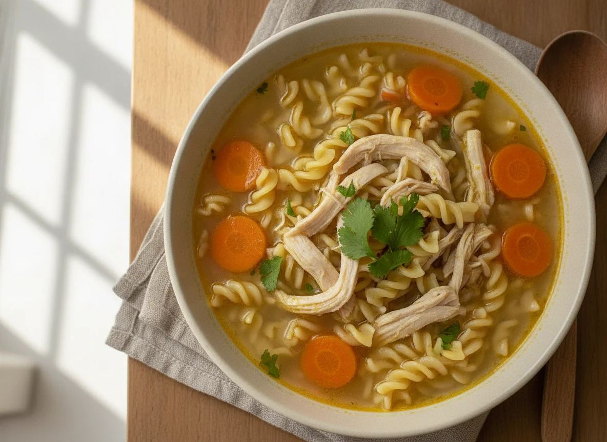 Sopa de fideos con pollo y zanahoria photo
